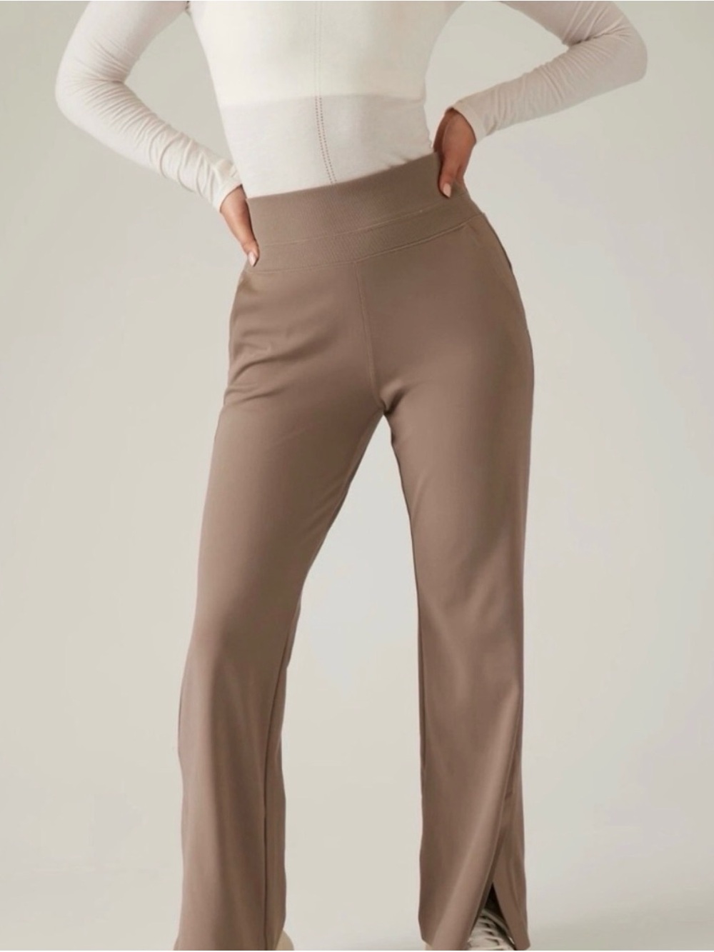 Athleta High-Waist Wide-Leg Pants in Taupe